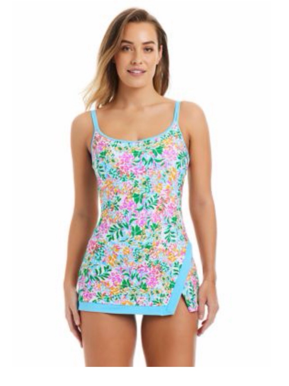 crown & ivy Floral One-Piece Swimsuit with Aqua Trim - Picture 3 of 3